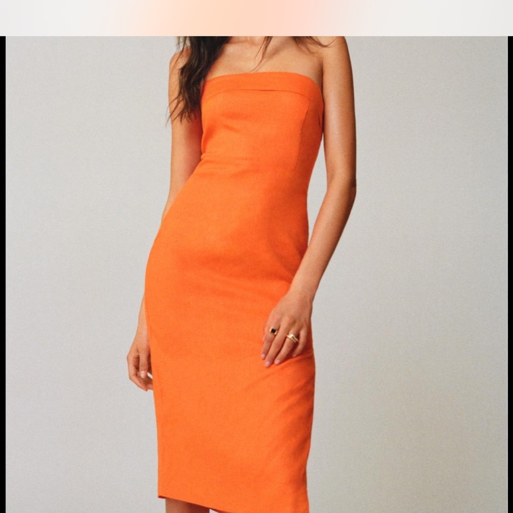 Mango Vibrant Orange Strapless Dress
